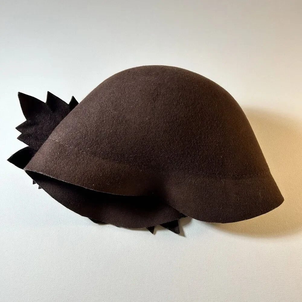 Wool Felt Cloche Hat Womens Brown Flower Flapper Style 20s 30s One Size